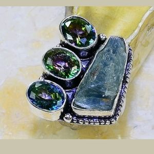 New Mystic Topaz & Natural Kyanite 925 Silver Ring.